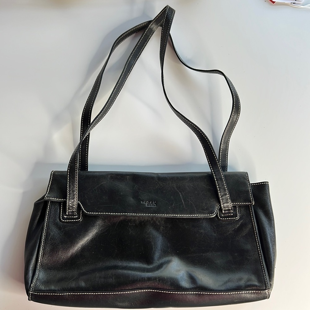 The Sak Elliott Lucca Black Leather Shoulder Bag Stitching Classic Purse - Picture 2 of 11